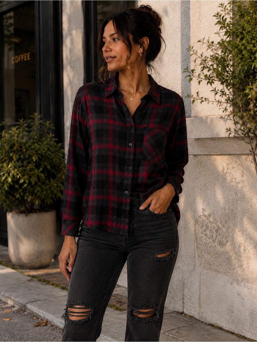 Rails Women's Red and Black Plaid Button-Down Shirt